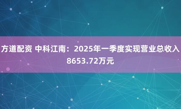 方道配资 中科江南：2025年一季度实现营业总收入8653.72万元
