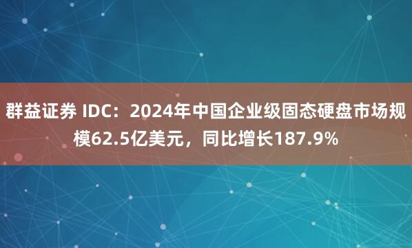群益证券 IDC：2024年中国企业级固态硬盘市场规模62.5亿美元，同比增长187.9%